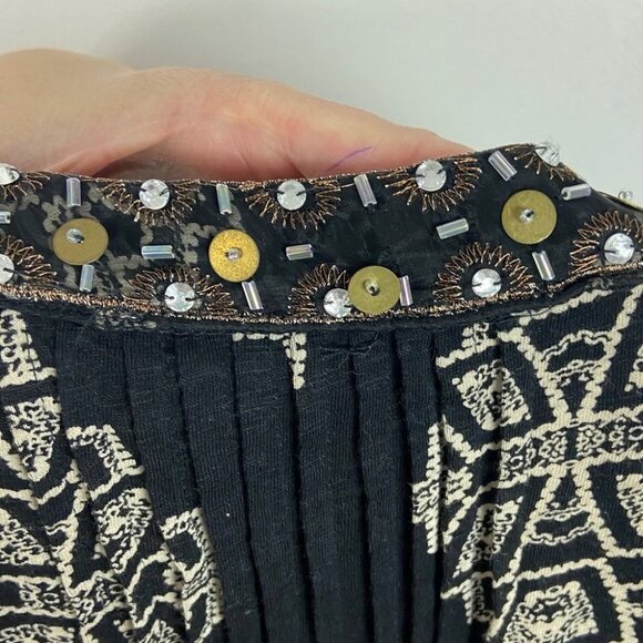 Anthropologie Akemi+Kin Romy Block Printed Top Size XS‎ Black Beaded Blouse Boho - Picture 8 of 8